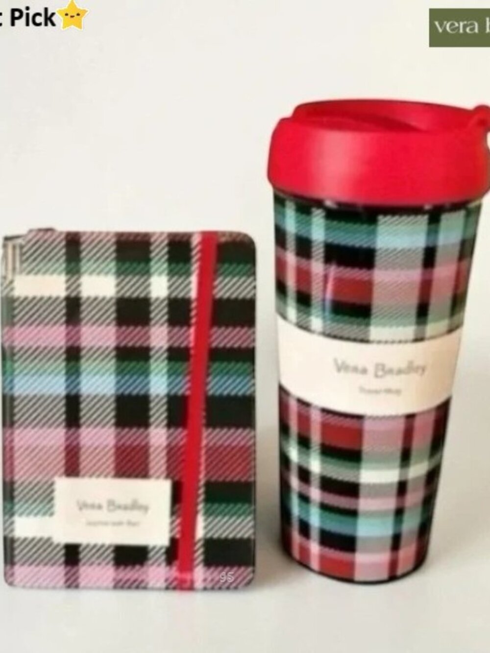 VERA BRADLEY Ribbons Plaid 3‑Pc Gift Set – Travel Mug, Journal & Pen – NWT